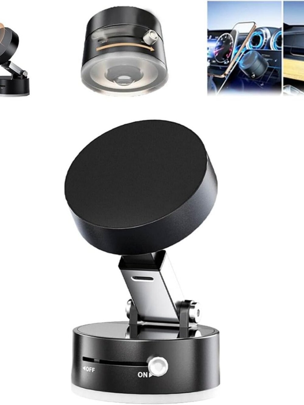 Foldable Magnetic Vacuum Phone Holder, 360° Electric Suction Car Mount, Double